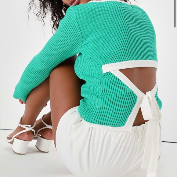 Lulus Sweaters - Emerald green open back sweater top